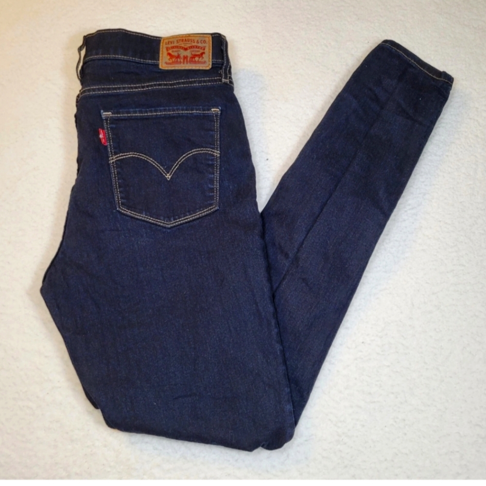 LEVI'S WOMEN'S 29x30  MID WAIST/RISE SKINNY BLUE JEANS DARK WASH